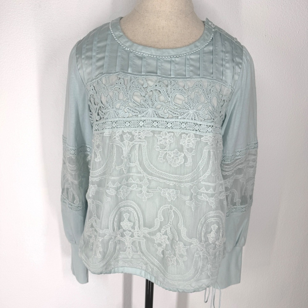 TINY Anthropologie Lace Pintuck Mixed Media Top Womens Medium NEW Boho Ethereal